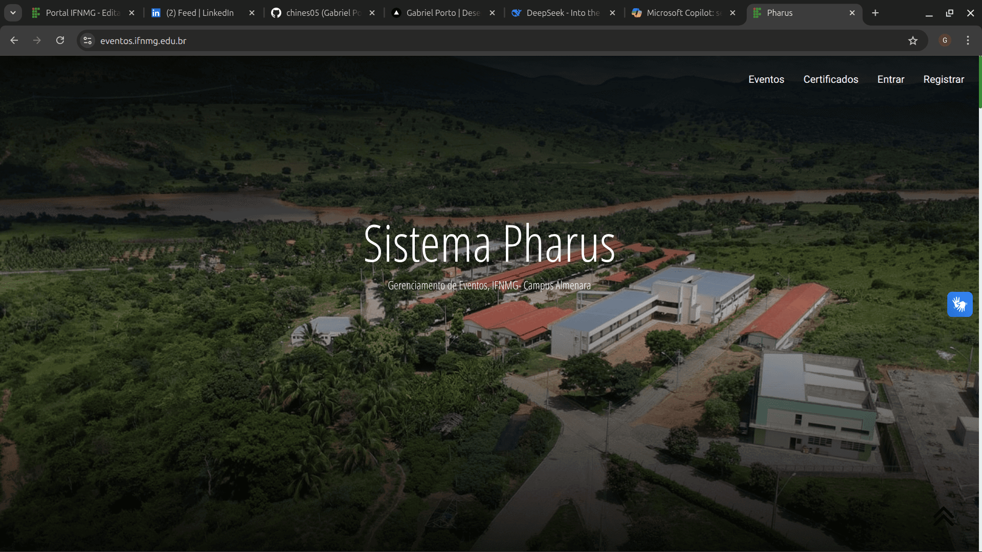 Captura de tela do projeto Pharus - Gestão de Eventos